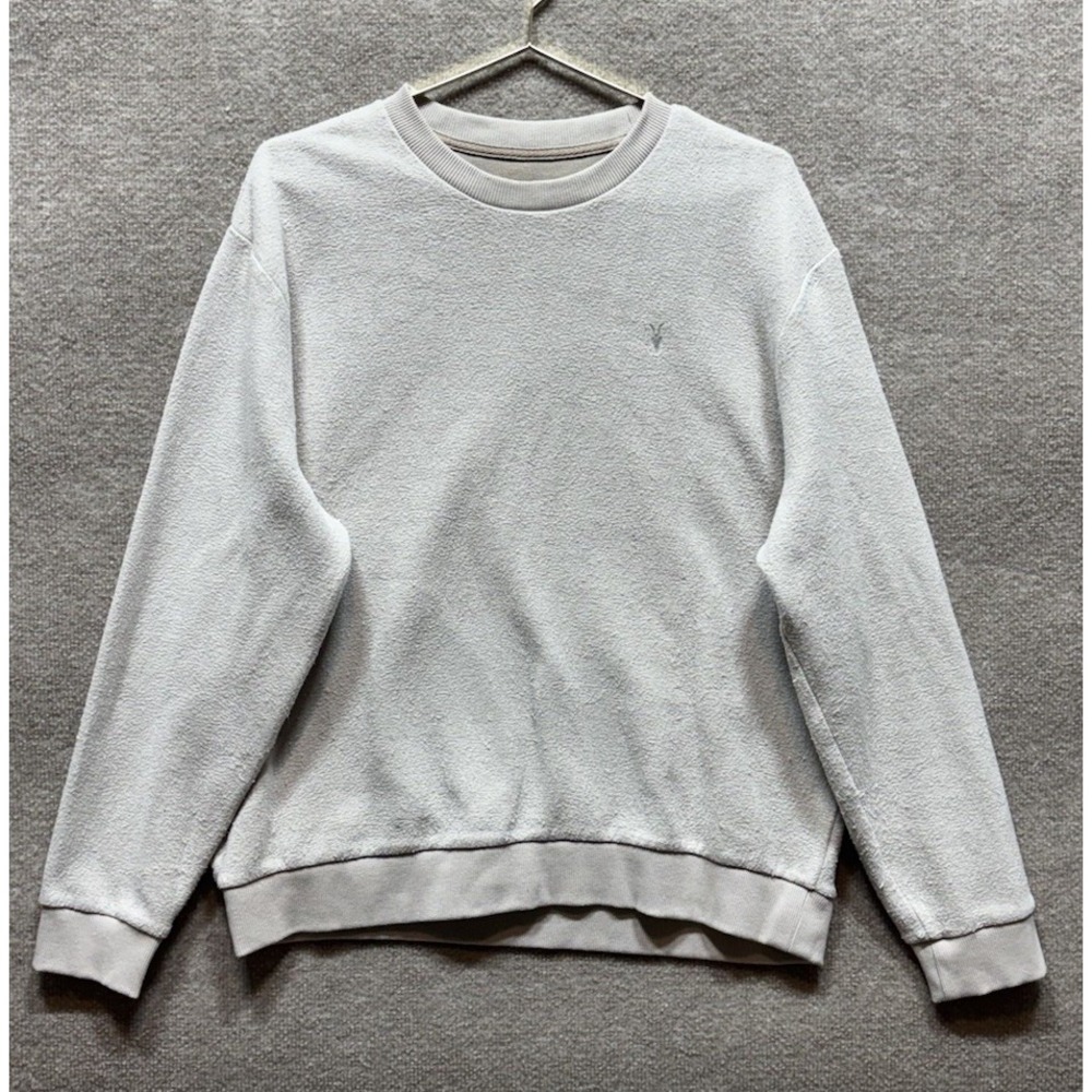 AllSaints Sweatshirt Relaxed Beige Crewneck Men`s Large Texture Knit Fuzzy Soft